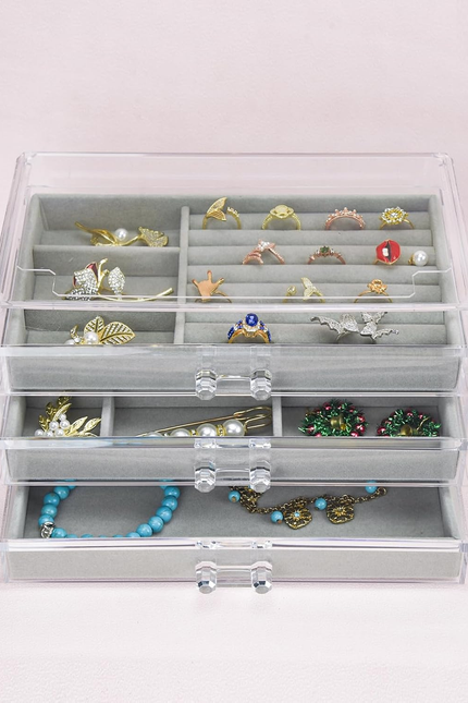 Acrylic Jewelry Box 3 Drawers, Velvet Jewellery Organizer, Earring Rings Necklac