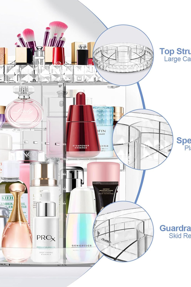 360 Rotating Makeup Organizer, DIY Adjustable Makeup Carousel Spinning Holder Ra