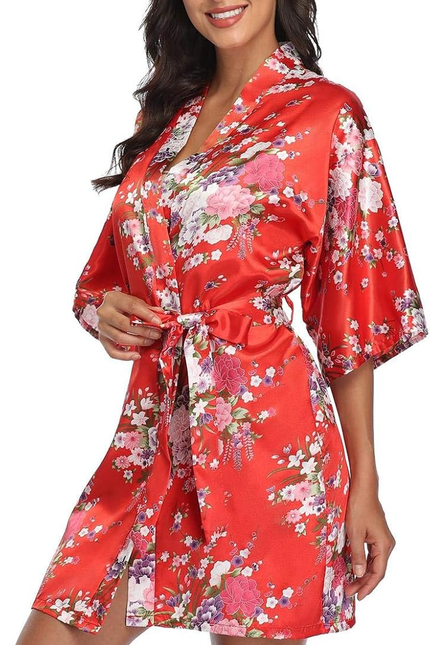 Women Floral Satin Kimono Robes Short Bridesmaid Robe for Getting Ready Wedding 