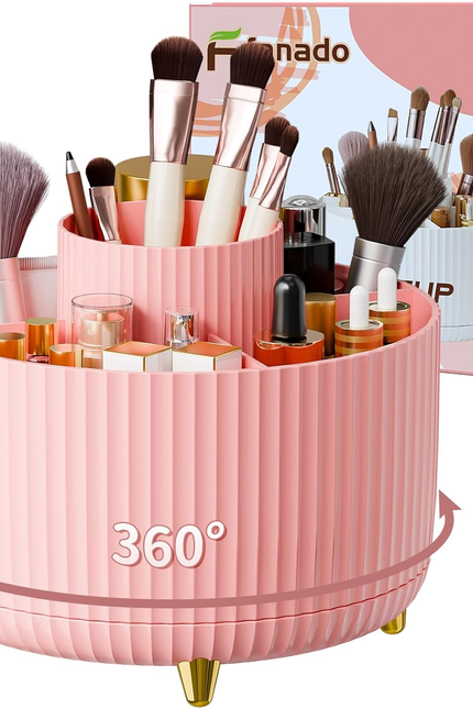 360° Rotating Desktop Women Brush Holder Organizer, Makeup Organizers Countertop