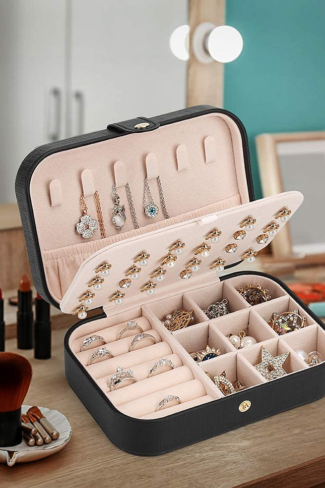 Small Jewelry Box Necklace Ring Storage Organizer Mini Jewelry Case Double Layer