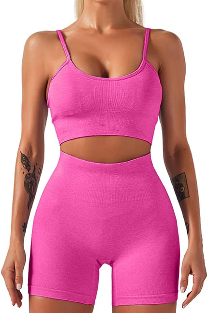 Yoga 2 Piece Outfit Workout Gym High Waist Leggings with Sport Bra Set for Women