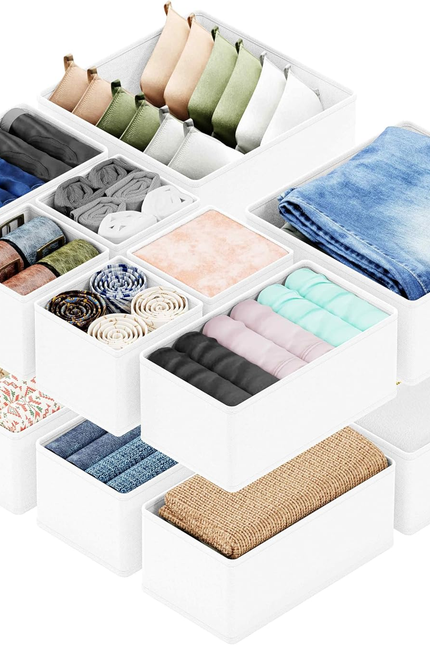 12-Pack Drawer Organizer Bins – Non-Woven Fabric Dresser Storage Boxes