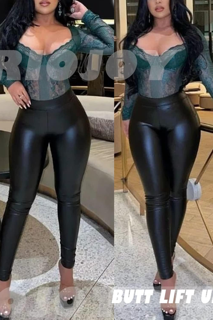 RIOJOY Womens Sexy Leather Leggings PU High Waist Butt Lifting Pleather Pants St