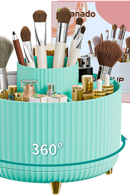 360° Rotating Desktop Women Brush Holder Organizer, Makeup Organizers Countertop