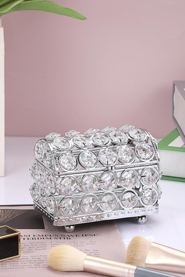 Small Crystal Jewelry Box with Mirrored Base – Sparkling Trinket Organizer Gift
