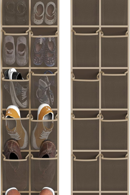 24 Pockets - 2PK 12 Large Pockets over Door Hanging Shoe Organizer, Grey