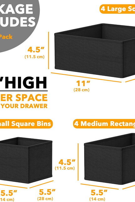 12-Pack Drawer Organizer Bins – Non-Woven Fabric Dresser Storage Boxes