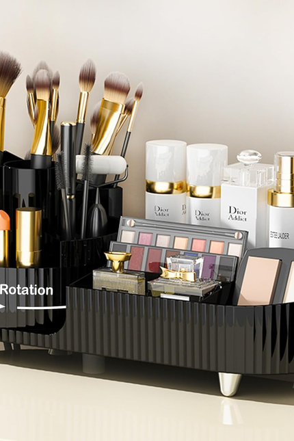 360° Rotating Vanity Makeup Organizer with Brush Holder, Large Spinning Cosmetic