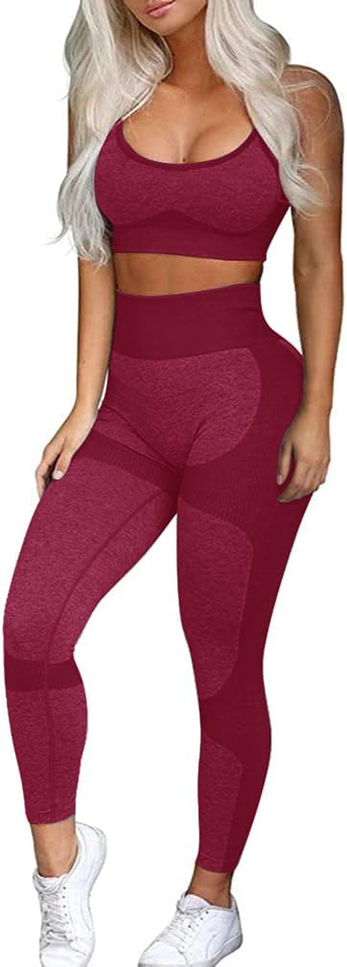 OLCHEE Women’S Workout Sets 2 Piece - Seamless Yoga Leggings and Cross-Strap Spo