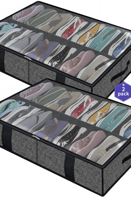Sturdy under Bed Shoe Storage Organizer, Set of 2, Fit 12 to 24 Pairs, Underbed 