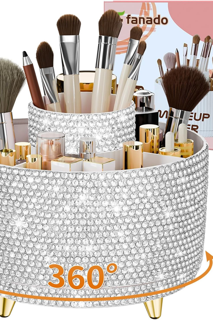 360° Rotating Desktop Women Brush Holder Organizer, Makeup Organizers Countertop
