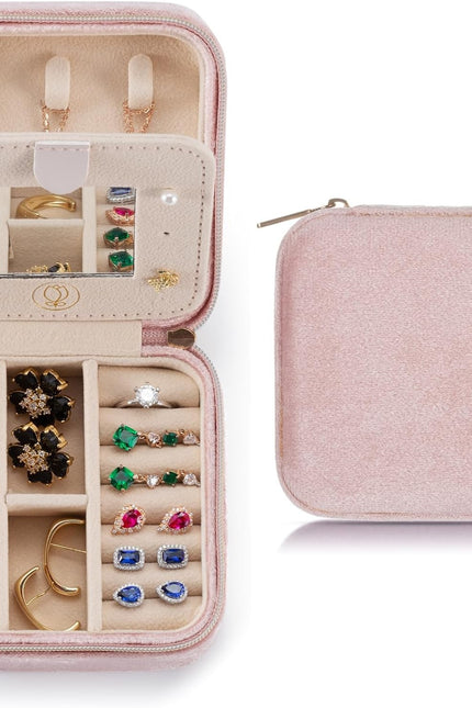 Plush Velvet Travel Jewelry Case Organizer, Small Travel Jewelry Box,Portable Je