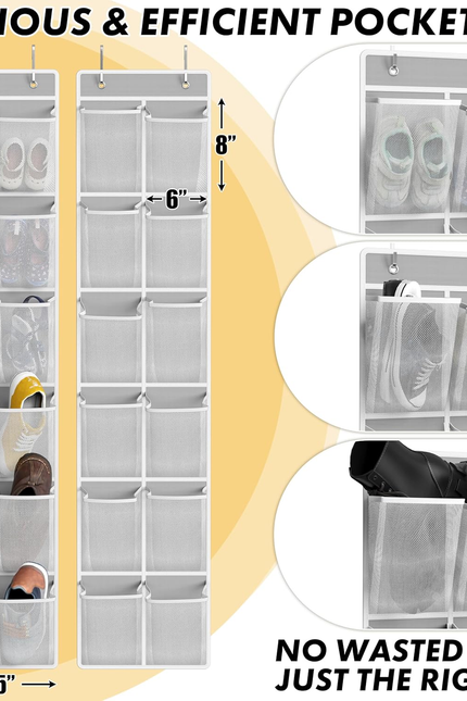 24 Pockets - 2PK 12 Large Pockets over Door Hanging Shoe Organizer, Grey