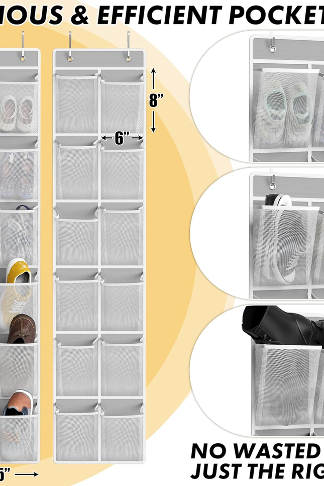 24 Pockets - 2PK 12 Large Pockets over Door Hanging Shoe Organizer, Grey