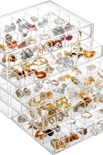 Earring Storage Box Organizer, Acrylic Jewelry Storage Box Holder 5 Drawers Tran