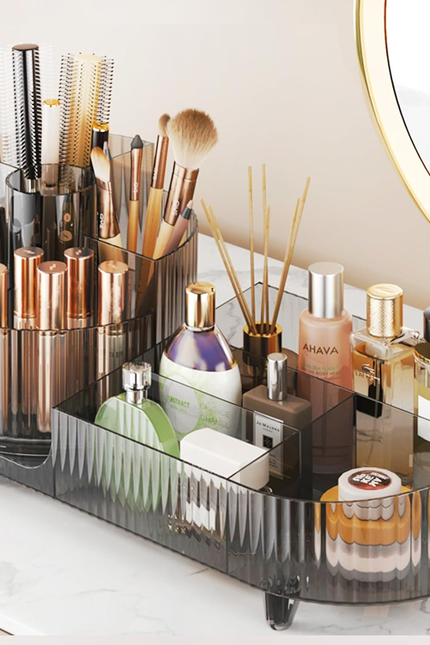 360° Rotating Vanity Makeup Organizer with Brush Holder, Large Spinning Cosmetic