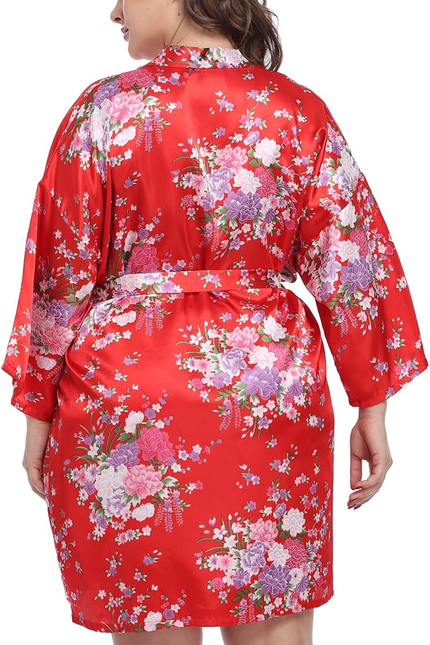 Women'S Floral Short Satin Bridesmaid Robes Silky Bride Robes Getting Ready