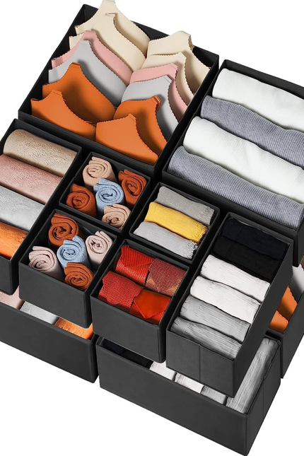 12-Pack Drawer Organizer Bins – Foldable Closet & Dresser Dividers for Clothes
