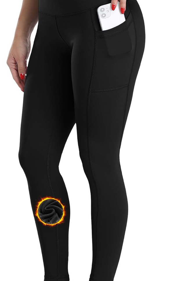 CHRLEISURE Fleece Lined Leggings Women with Pockets - Winter Warm Thermal Thick 