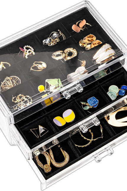 Procase Earring Holder Organizer Jewelry Box with 3 Drawers, Acrylic Clear Earri