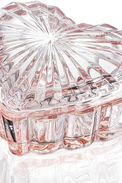 Glass Heart Shaped Jewelry Box Candy Dish with Lid Ring Earring Trinket Storage 