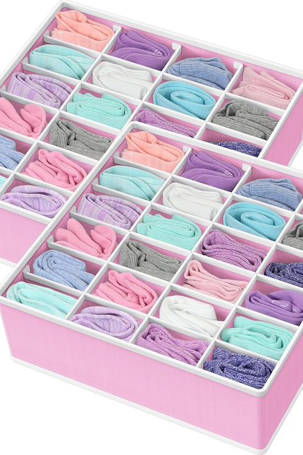2 Pack Closet Sock Organizer, 24 Cell Drawer Divider, Gray