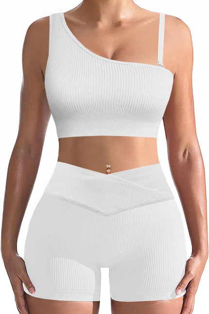 Workout Sets for Women Two Piece Sexy Summer Sports Bra and Crossover Shorts Mat