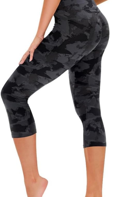 Capri Leggings for Women - Tummy Control Black Leggings with Pockets High Waiste