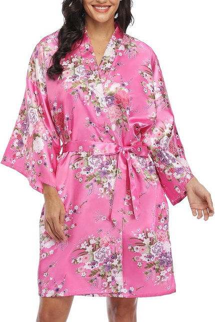 Women'S Floral Short Satin Bridesmaid Robes Silky Bride Robes Getting Ready