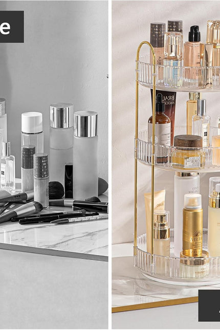 Rotating Makeup Organizer for Vanity, High-Capacity Skincare Perfume Storage, Ba