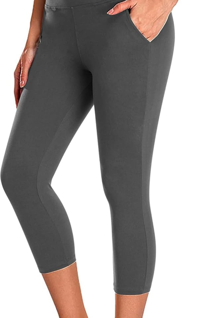 Leggings with Pockets for Women - High Waist Tummy Control Yoga Pants Running Gy