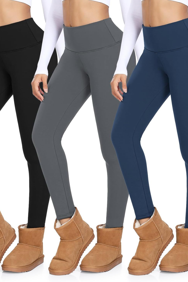MOREFEEL 3 Pack Thermal Fleece Lined Leggings Women,High Waisted Tummy Control W