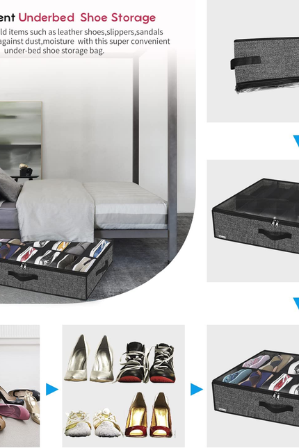 Sturdy under Bed Shoe Storage Organizer, Set of 2, Fit 12 to 24 Pairs, Underbed 