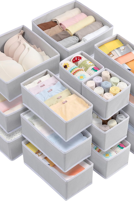 6 Pack Drawer Organizer for Clothes, Dresser Drawer Organizer Bins, Foldable Fab