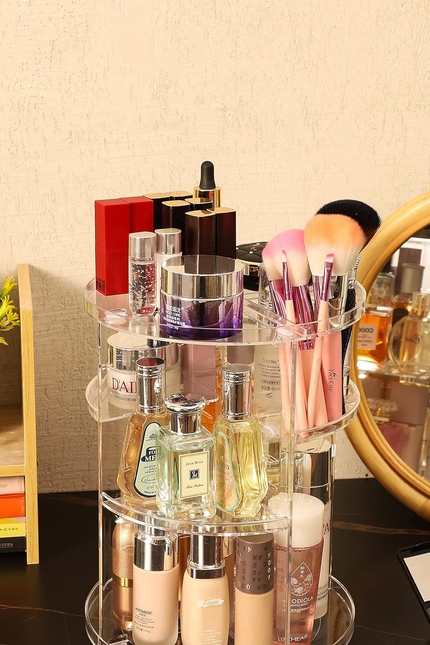 Clear Rotating Makeup Organizer for Vanity,Adjustable Skincare Organizer Counter