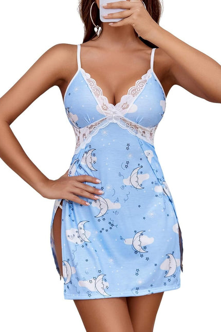 Avidlove Women Lingerie Lace Chemise Sexy Nightgown Modal Babydoll Side Slit Sle