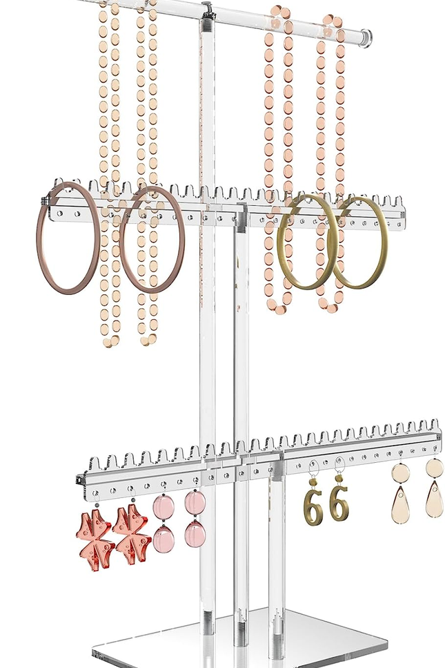 Premium Jewelry Stand, Earring Holder, Necklace Holder Stand, Clear 3-Tier Acryl