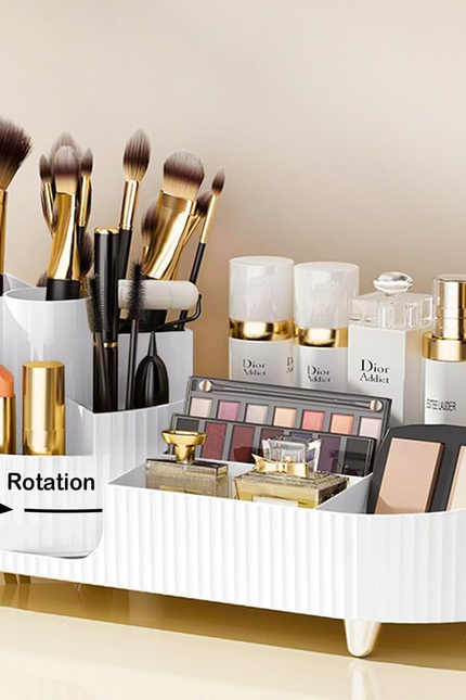 360° Rotating Vanity Makeup Organizer with Brush Holder, Large Spinning Cosmetic