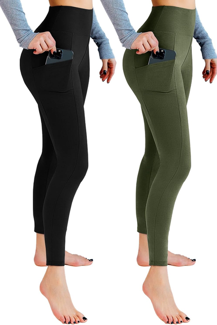 2 Pack Leggings with Pockets for Women, High Waisted Soft Leggings for Yoga Gym