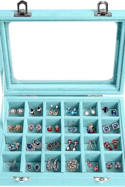 Jewelry Box 24 Grid Velvet Earrings Holder Tray Detachable Earring Case Jewelry 