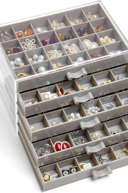 Earring Storage Box Organizer, Acrylic Jewelry Storage Box Holder 5 Drawers Tran