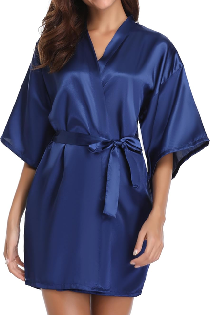 Womens Kimono Robes Dressing Gown Satin Bathrobe Nightdress Short Style Bridal R