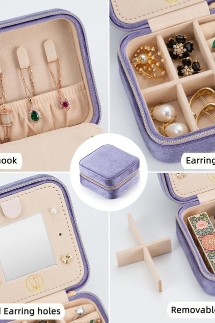 Plush Velvet Travel Jewelry Case Organizer, Small Travel Jewelry Box,Portable Je