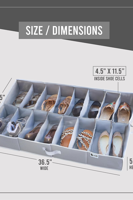 Under Bed Shoe Storage Organizer - TEAR-RESISTANT Heavy Duty 600D Material - Fit