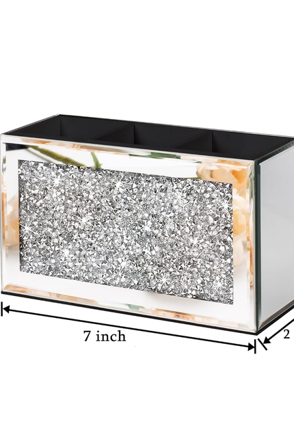 SHYFOY Mirrored Makeup Brush Holder Organizer, 3 Slot Glass Cosmetics Brushes St