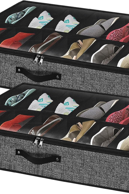 Under Bed Shoe Storage Organizer for Closet Fits 24 Pairs-Sturdy Underbed Shoe S