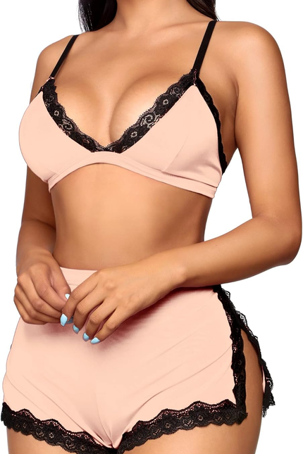 Women's Sexy Lace Trim Pajama Lingerie Set | Soft 2-Pc Shorts Sleepwear pajamas