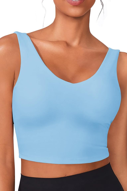 Sports Bras for Women Built in Bras Padded Yoga Bra V Neck Longline Workout Tank