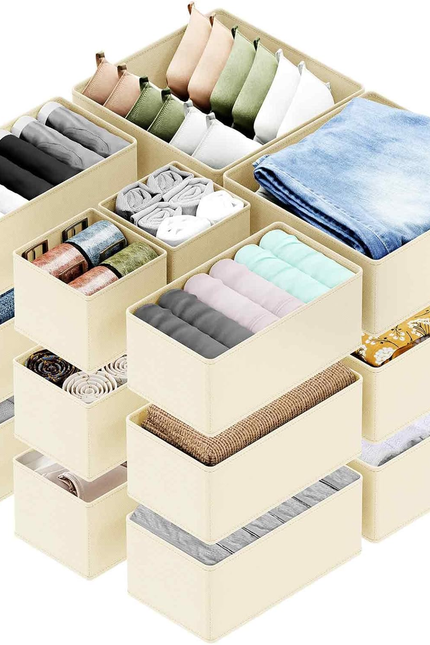 12-Pack Drawer Organizer Bins – Non-Woven Fabric Dresser Storage Boxes